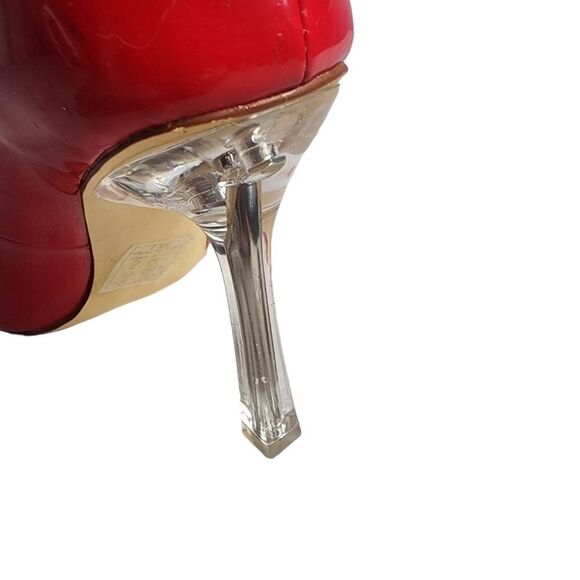 Azalea Wang 7.5 Apple Red Pumps 4.25” Stiletto Clear Heels Patent Leather - Picture 4 of 7